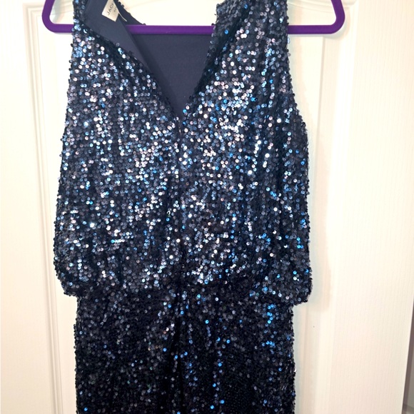 Mini Navy Blue Sequin Sleeveless Party Dress - Picture 2 of 4
